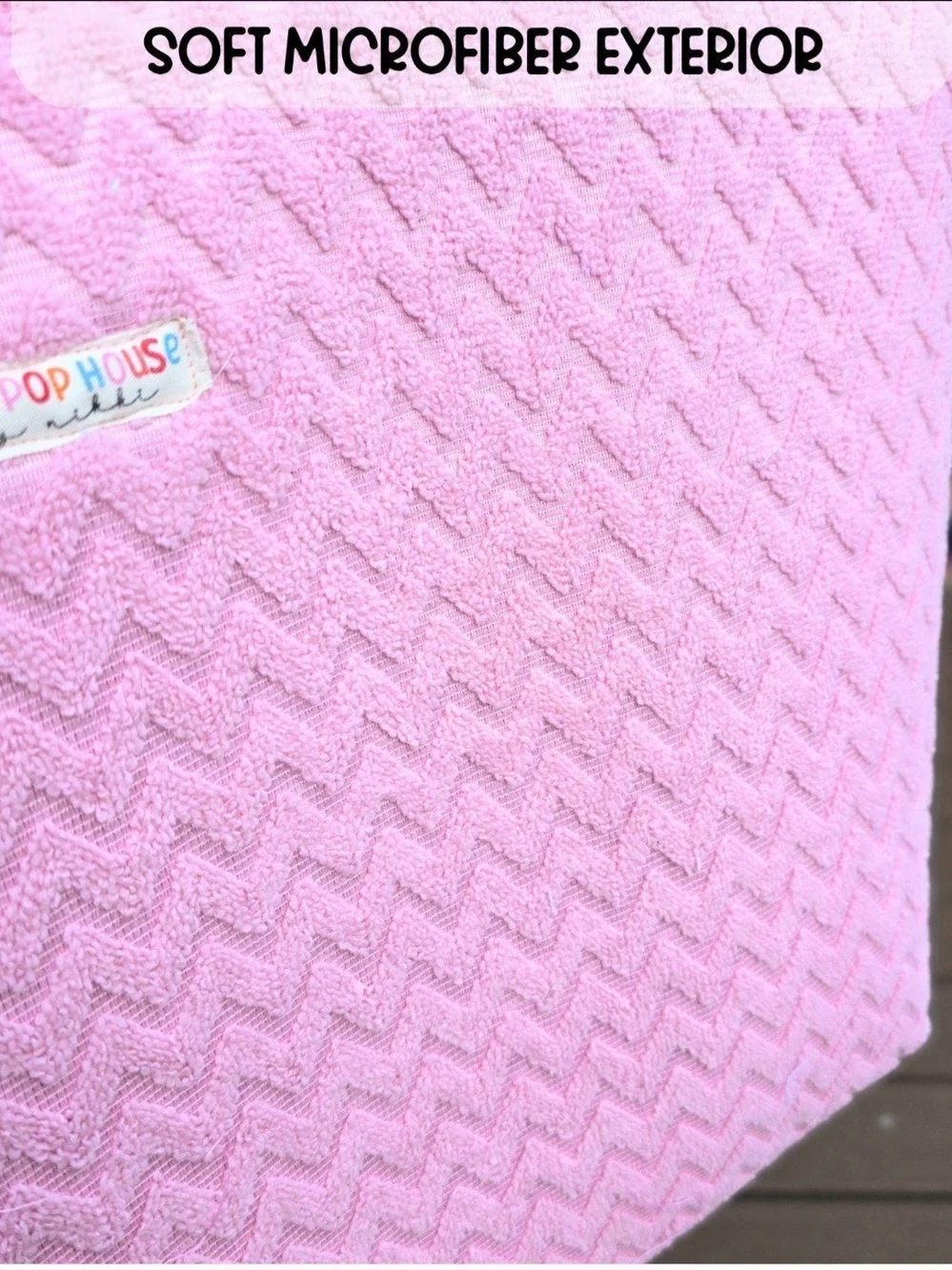 Large Pink Chevron Baby Diaper Tote with Brown Straps